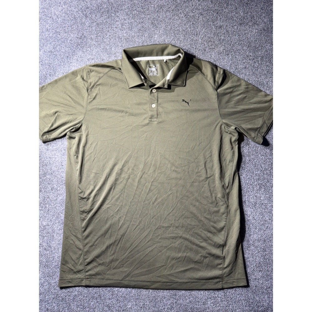 Puma Golf Mens Performance Polo Shirt Olive Green Short Sleeve 570462 Large